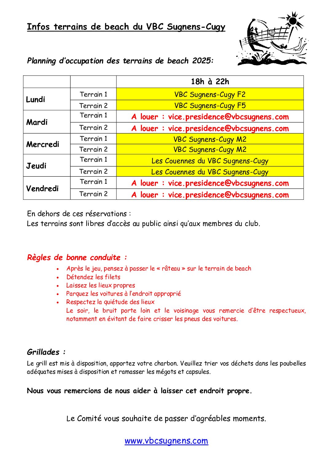 Infos Terrain de beach Sugnens 2025